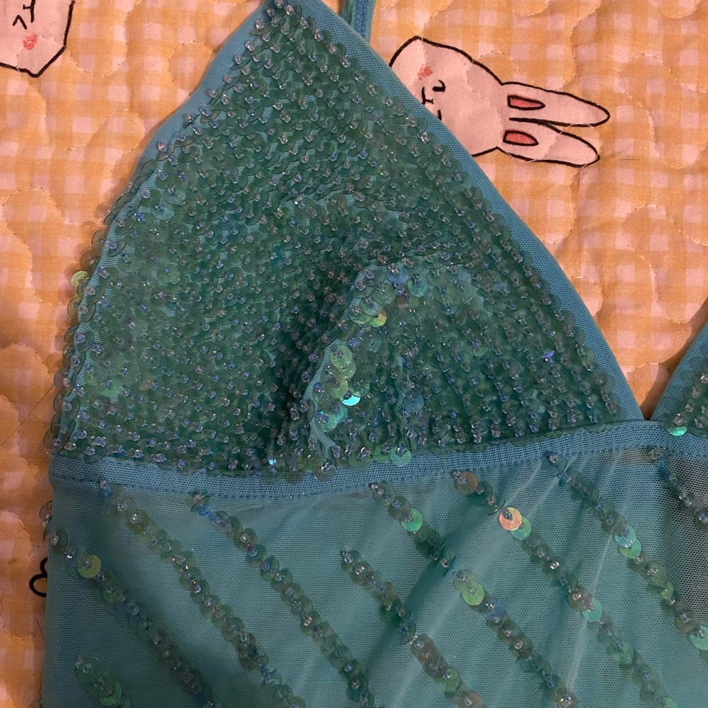 Wet Seal Turquoise Sequin Mesh Top